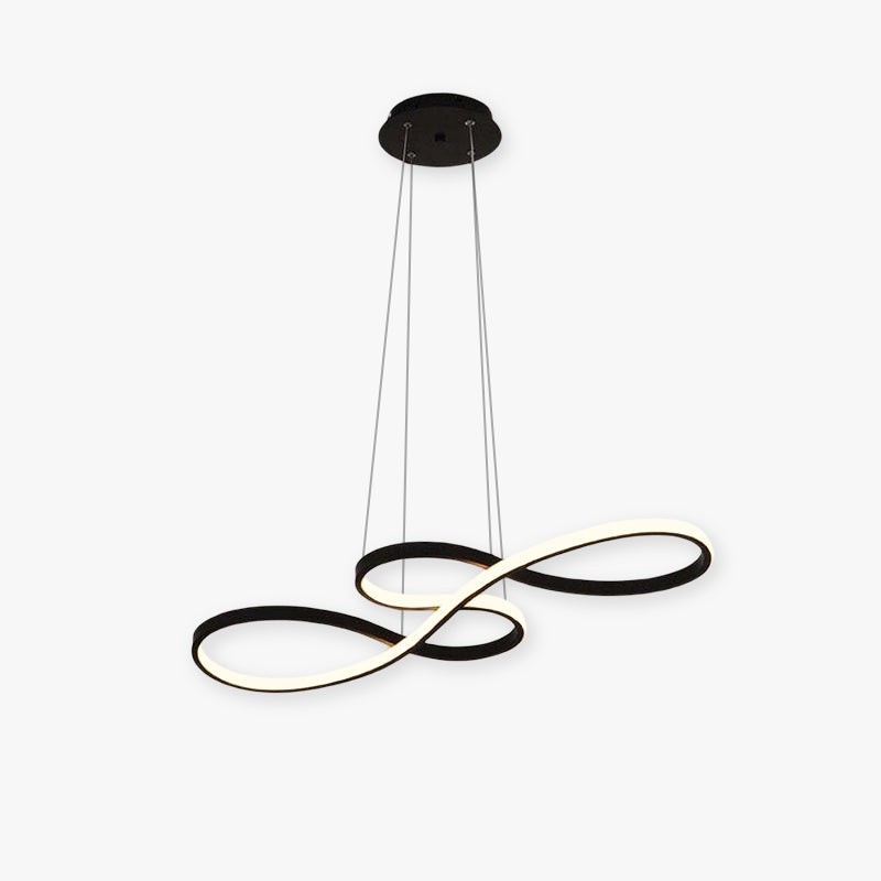 "Elegant LED pendant lamp with musical notes design in metallic black, white, and gold, creating a contemporary aesthetic."