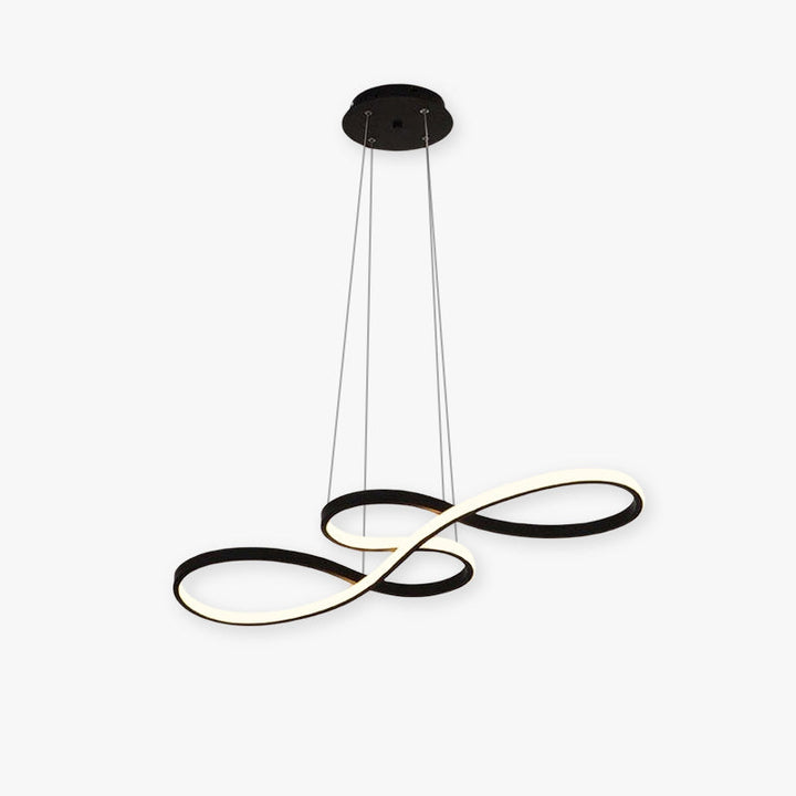 "Elegant LED pendant lamp with musical notes design in metallic black, white, and gold, creating a contemporary aesthetic."
