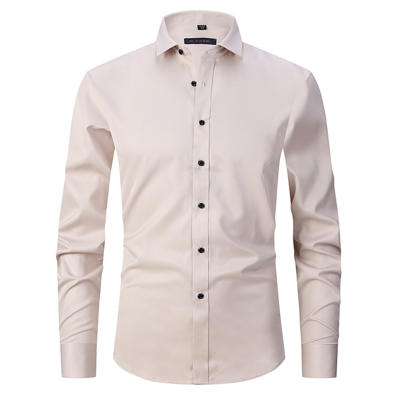 "Elegant men's slim fit dress shirt with long sleeves, showcasing modern style and premium fabric in versatile color options.
