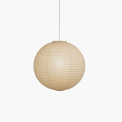 "Elegant modern Japanese paper lantern pendant light with a warm glow, blending contemporary and mid-century design."