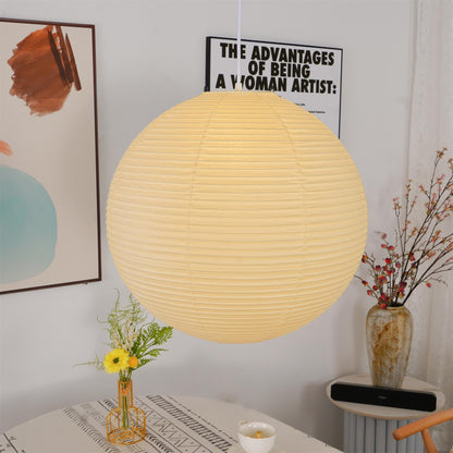 "Elegant modern Japanese paper lantern pendant light with a warm glow, blending contemporary and mid-century design."