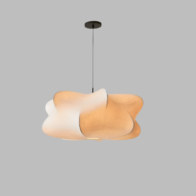 "Elegant pendant lamp with smooth silk finish, minimalist design, offering warm LED light options for modern interiors."