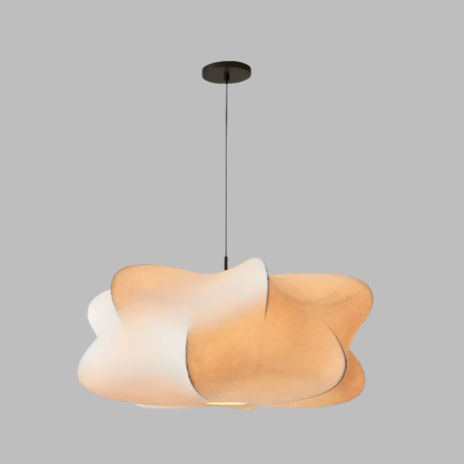 "Elegant pendant lamp with smooth silk finish, minimalist design, offering warm LED light options for modern interiors."