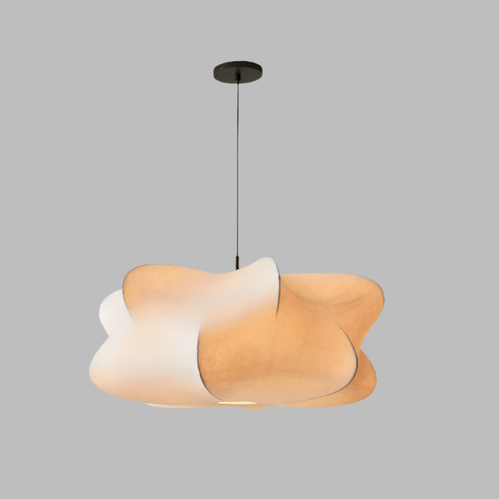 "Elegant pendant lamp with smooth silk finish, minimalist design, offering warm LED light options for modern interiors."