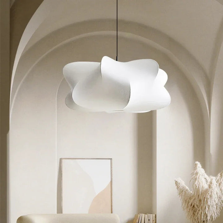 "Elegant pendant lamp with smooth silk finish, minimalist design, offering warm LED light options for modern interiors."