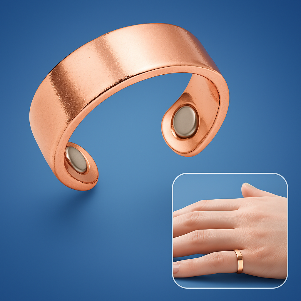 "Elegant QuietRest Anti-Snore Ring in Gold, supports breathing, reduces snoring, easy-to-wear for better sleep."