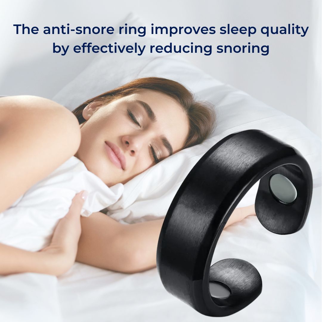 "Elegant QuietRest Anti-Snore Ring in Gold, supports breathing, reduces snoring, easy-to-wear for better sleep."