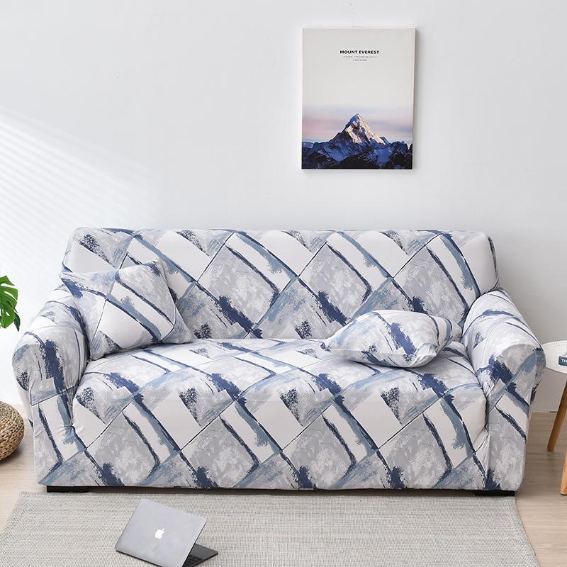 "Elegant sea-themed sofa cover for patterned sofas, offering stretch fit and protection in stylish polyester-spandex blend."