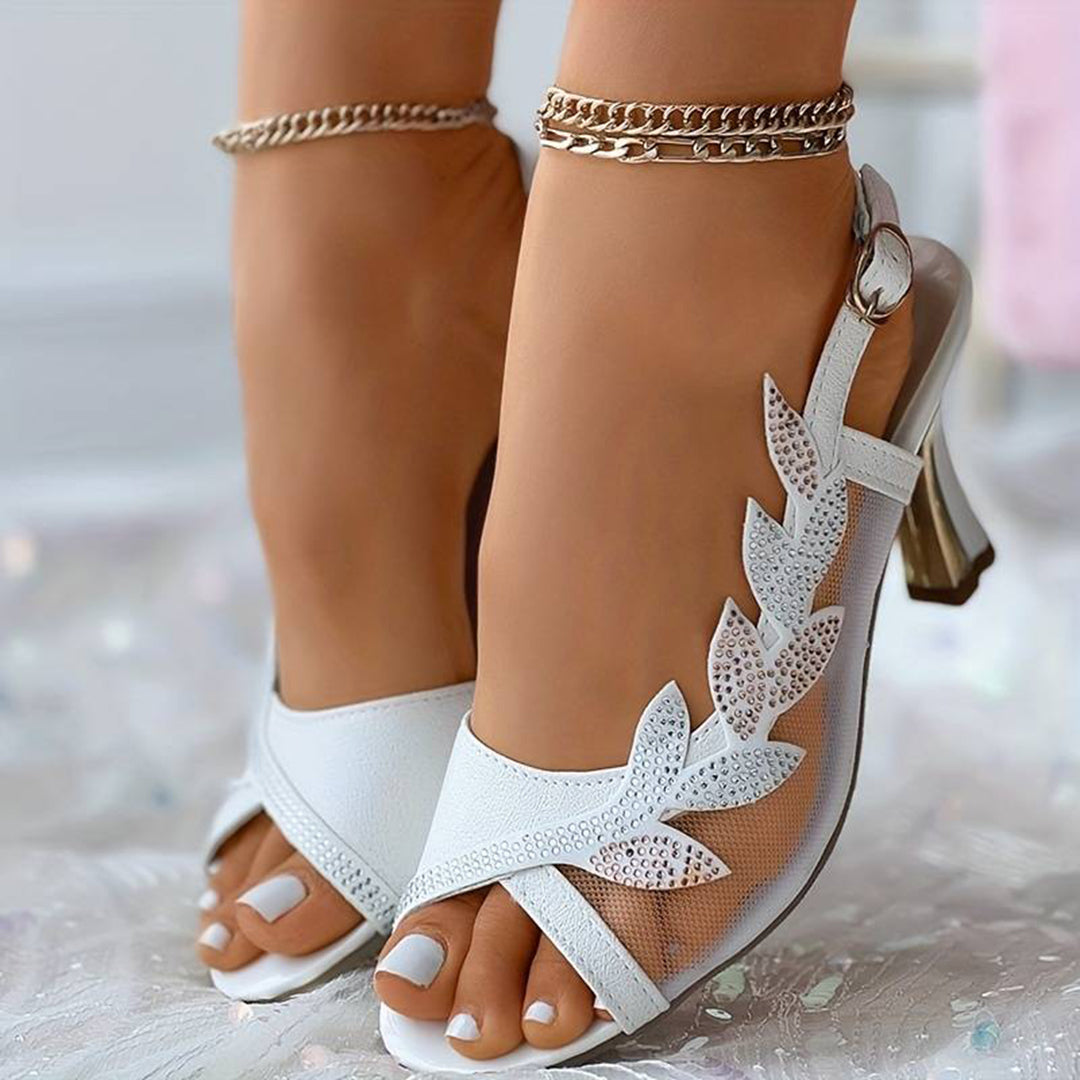 Elegant women's chic mesh high heel sandals featuring peep-toe design, slingback strap, and breathable mesh for comfort.