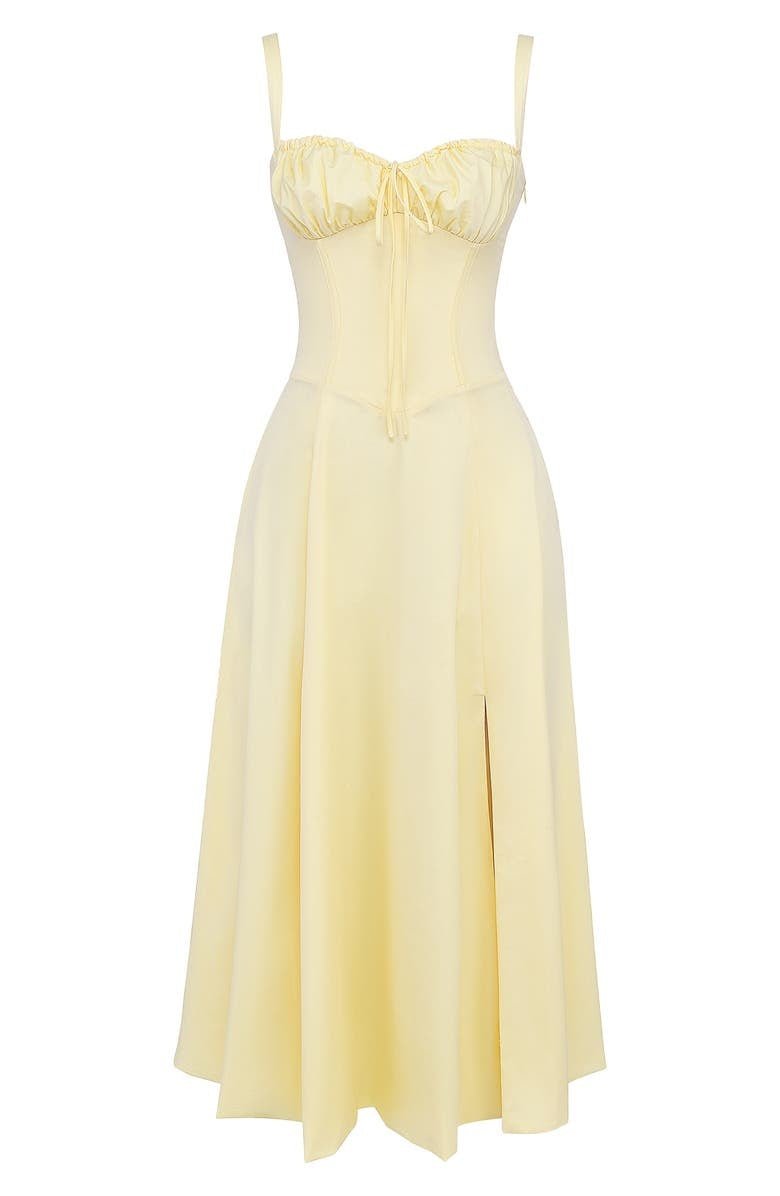 "Elegant women's corset-style waist dress with romantic sweetheart neckline and bow accent, perfect for warm-weather outings.