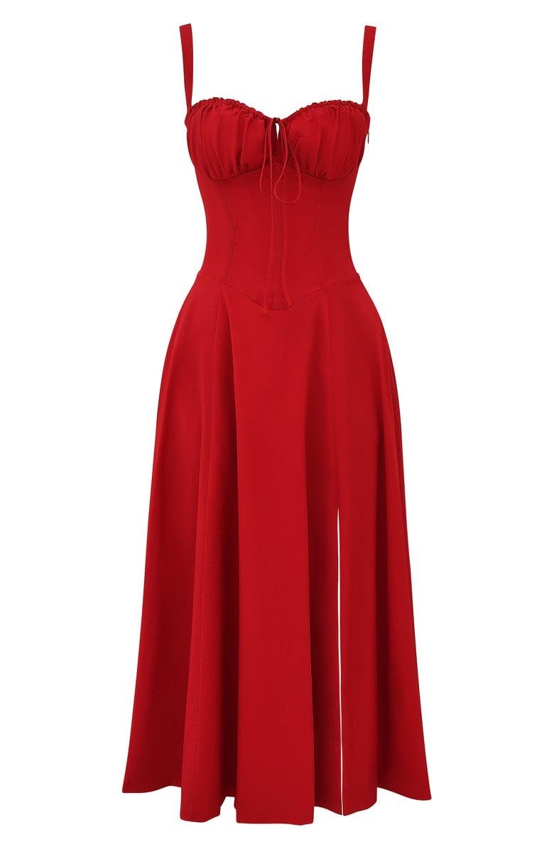 "Elegant women's corset-style waist dress with romantic sweetheart neckline and bow accent, perfect for warm-weather outings.
