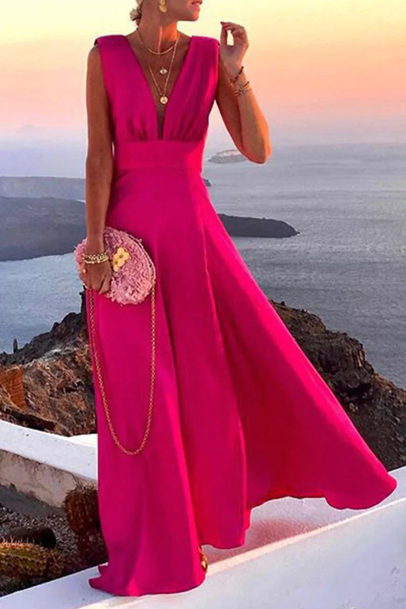 Elegant women's flowy summer dress with chic style, perfect for casual outings or beachside walks, in lightweight fabric.