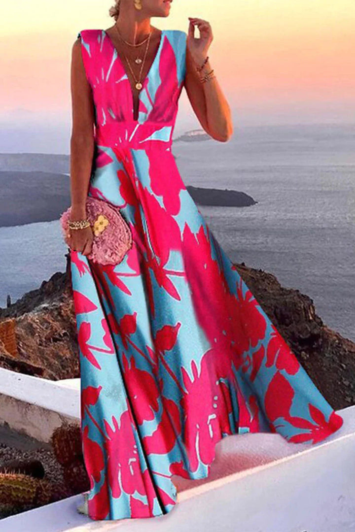 Elegant women's flowy summer dress with chic style, perfect for casual outings or beachside walks, in lightweight fabric.