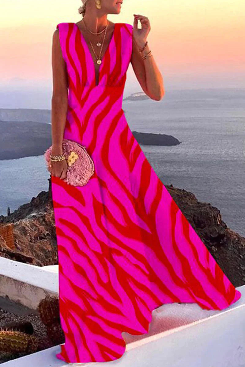 Elegant women's flowy summer dress with chic style, perfect for casual outings or beachside walks, in lightweight fabric.