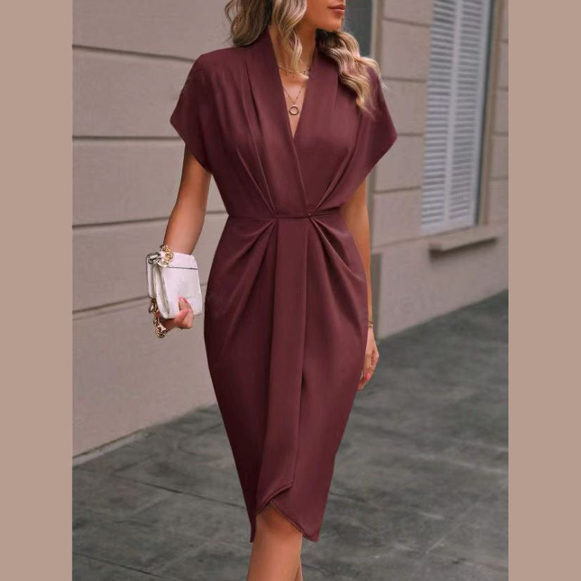 Elegant women's midi wrap dress with long sleeves in soft fabric, perfect for versatile, chic wear.