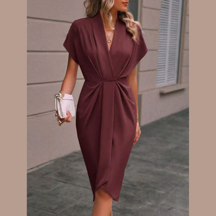 Elegant women's midi wrap dress with long sleeves in soft fabric, perfect for versatile, chic wear.