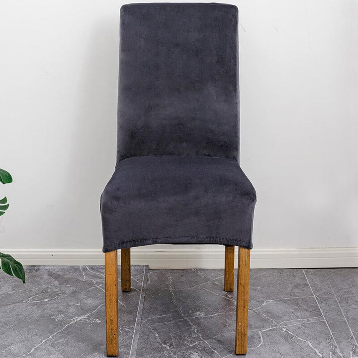 Elegant XL stretch velvet dining chair cover in camel, showcases plush velvet texture, ideal for home or events, fits armless
