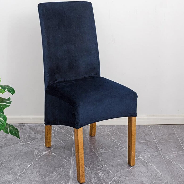 Elegant XL stretch velvet dining chair cover in camel, showcases plush velvet texture, ideal for home or events, fits armless