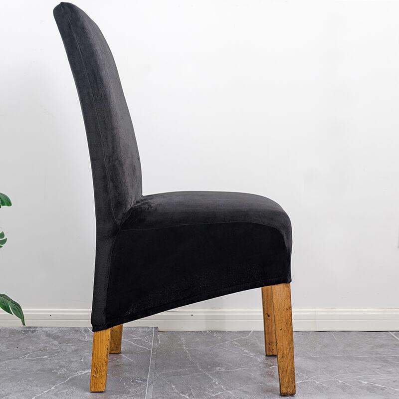 Elegant XL stretch velvet dining chair cover in camel, showcases plush velvet texture, ideal for home or events, fits armless