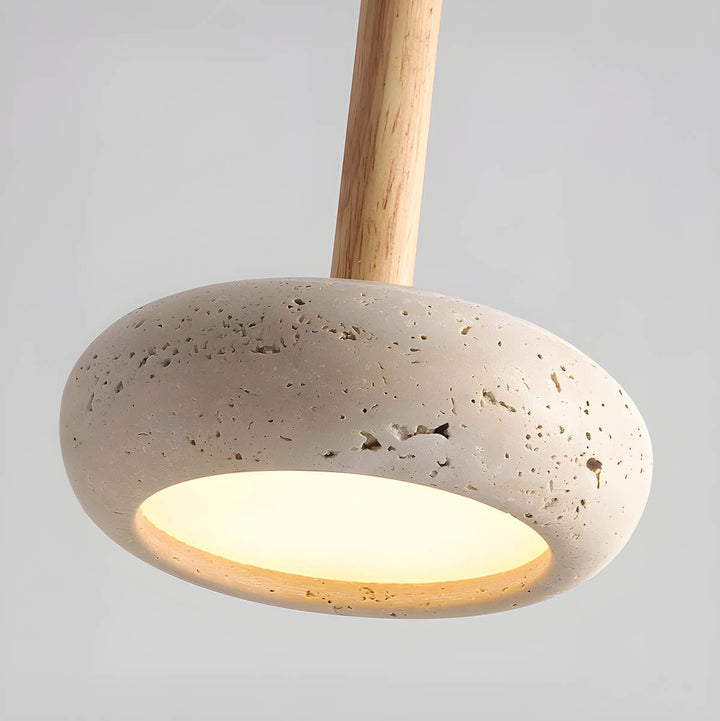 "Elegant yellow travertine pendant light with LED, natural stone texture, perfect for modern interior decor lighting."