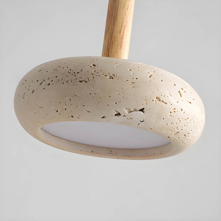 "Elegant yellow travertine pendant light with LED, natural stone texture, perfect for modern interior decor lighting."