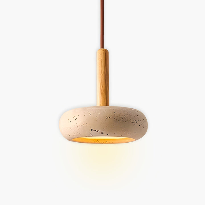 "Elegant yellow travertine pendant light with LED, natural stone texture, perfect for modern interior decor lighting."