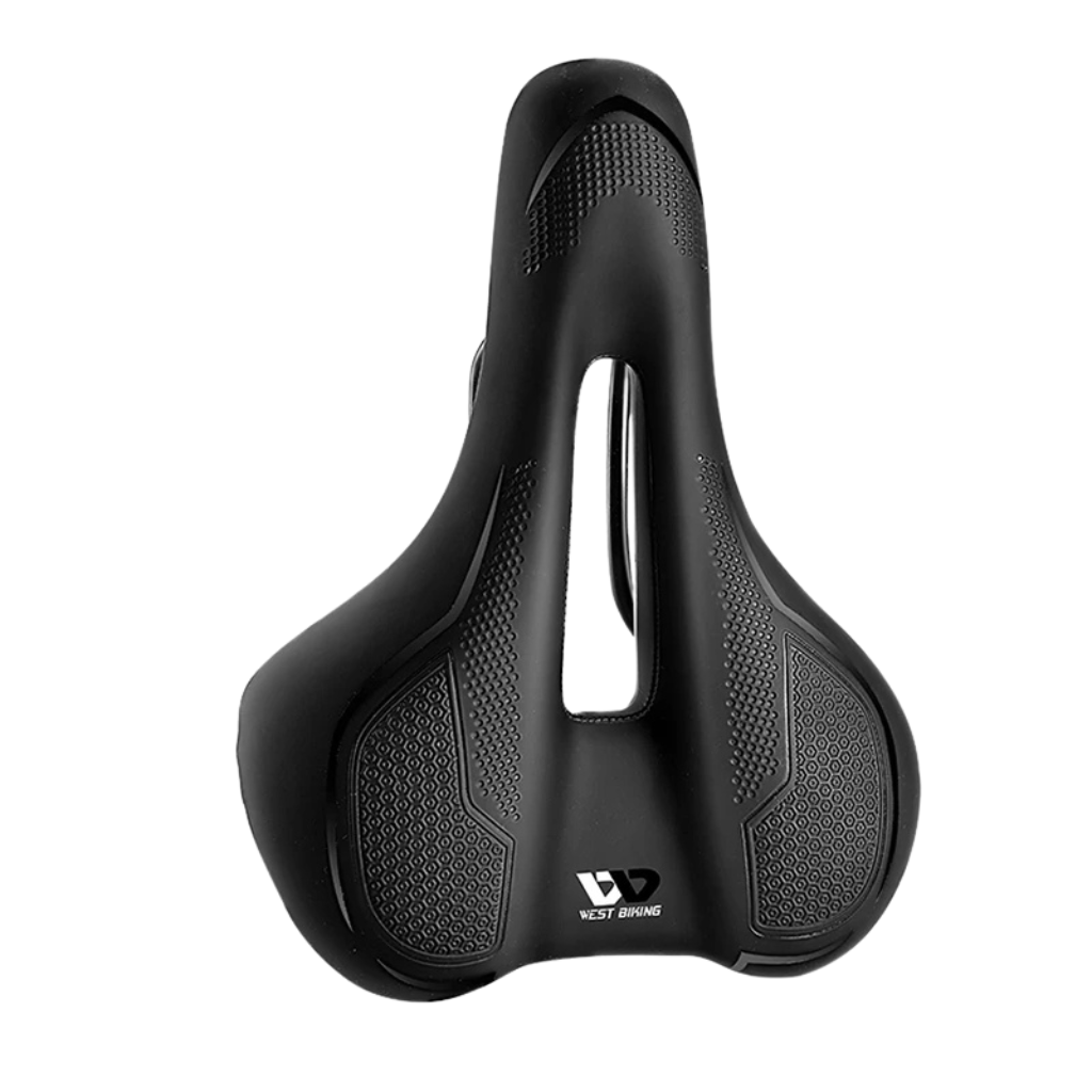 "Ergonomic bike saddle for city, road, and touring bikes, featuring high comfort, universal fit, and sleek design."