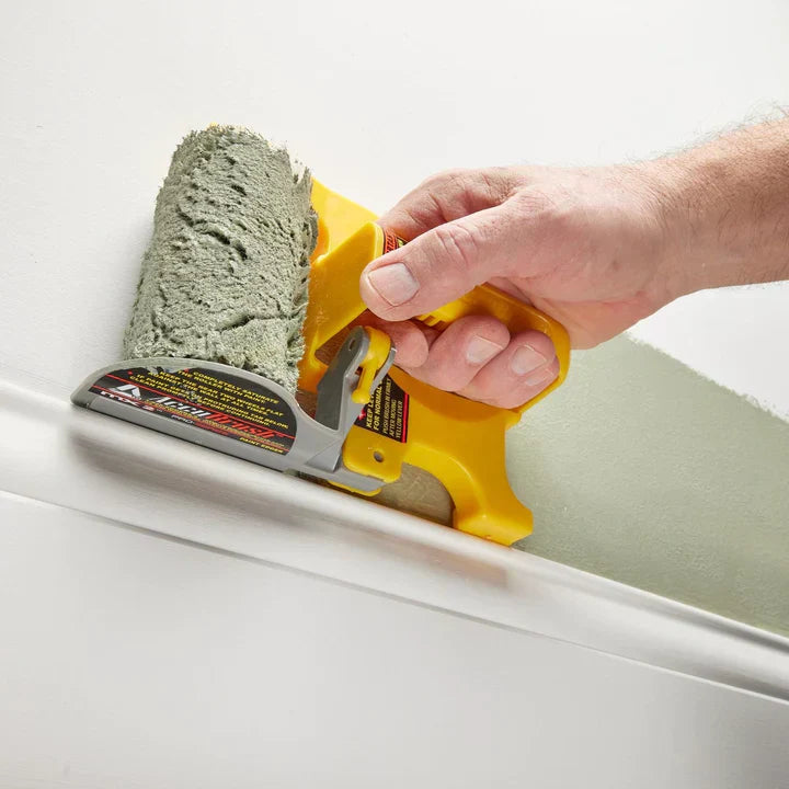 "Ergonomic corner edge paint roller with precision guide for crisp lines, featuring a comfortable handle for DIY painting."