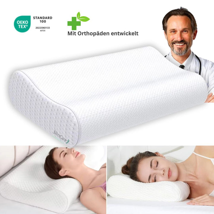 "Ergonomic memory foam pillow providing ultimate neck support with adaptive fit, breathable cover, and cooling technology."