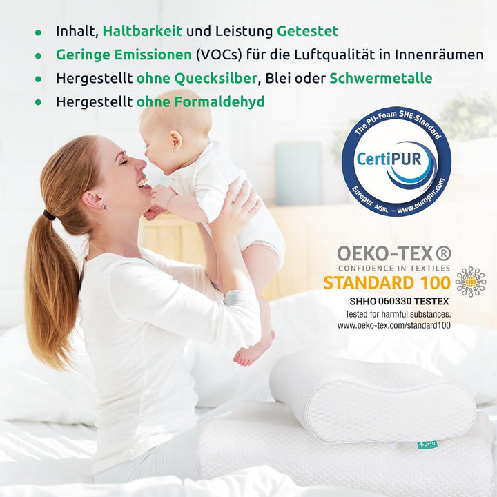 "Ergonomic memory foam pillow providing ultimate neck support with adaptive fit, breathable cover, and cooling technology."