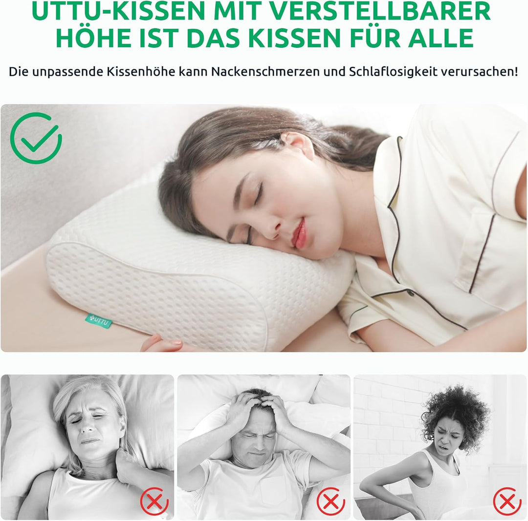 "Ergonomic memory foam pillow providing ultimate neck support with adaptive fit, breathable cover, and cooling technology."