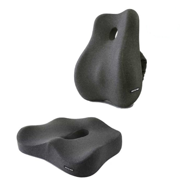 Ergonomic memory foam support cushion for office and car use; contoured design with removable cover for ultimate comfort.