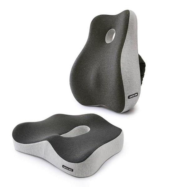 Ergonomic memory foam support cushion for office and car use; contoured design with removable cover for ultimate comfort.