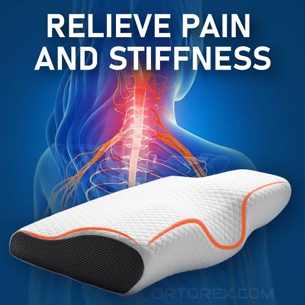 "Ergonomic orthopedic cervical pillow for neck and shoulder pain relief with memory foam and breathable fabric."