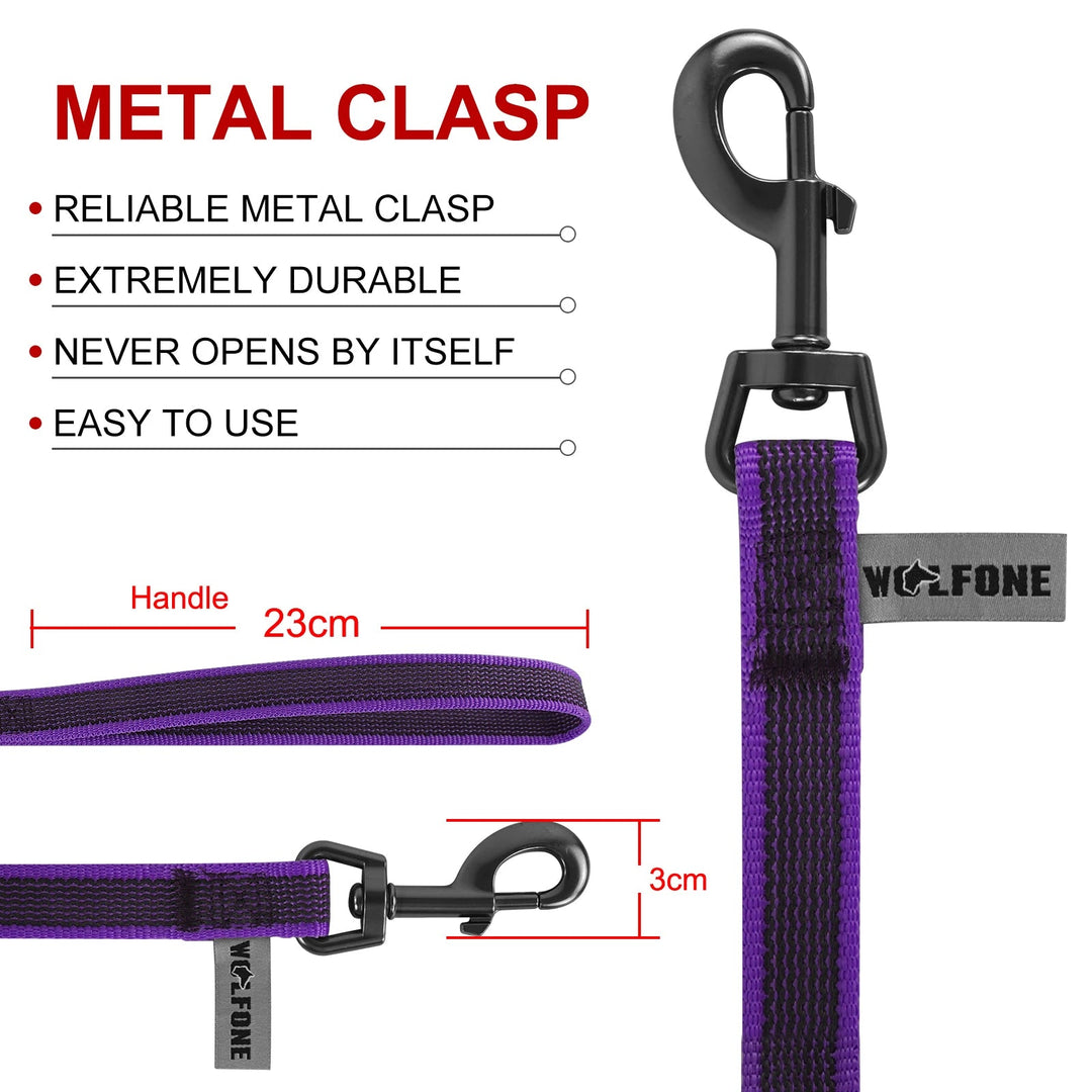 "Extra long waterproof dog lead with comfy handle, in orange, durable nylon for all weather, secure soft-touch grip."