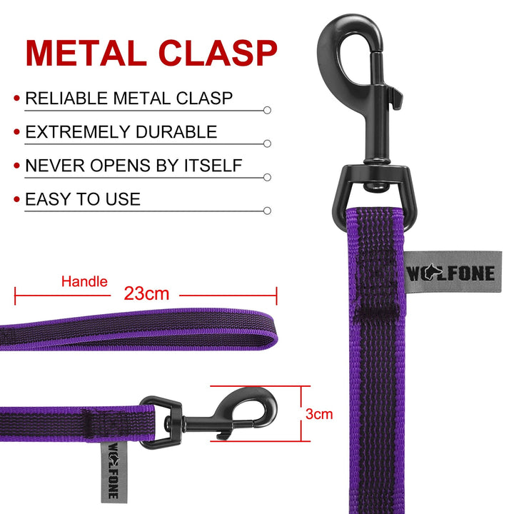 "Extra long waterproof dog lead with comfy handle, in orange, durable nylon for all weather, secure soft-touch grip."