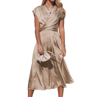 Satin Embroidered Midi Dress for Women