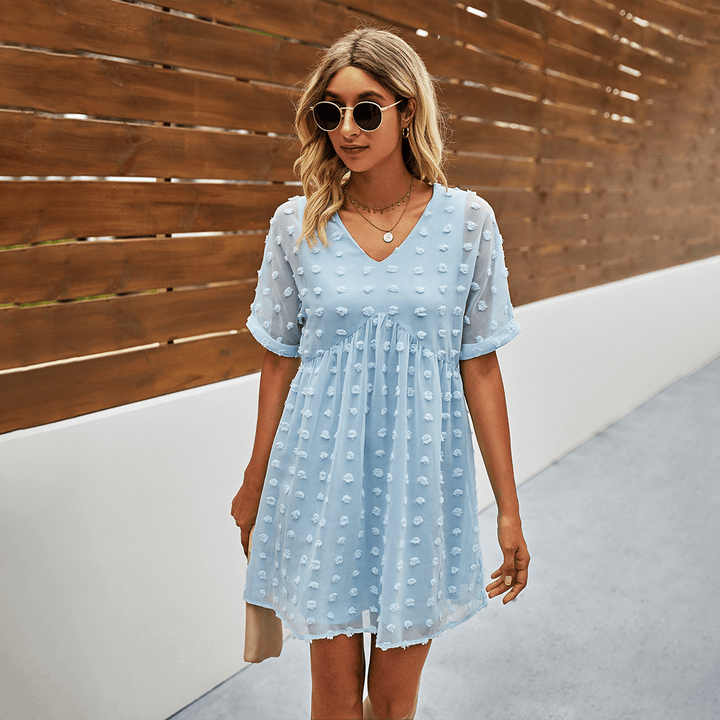 Patterned Mini Dress with V-Neck
