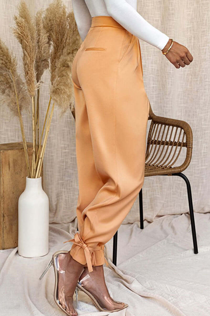 Women's High-Waisted Tapered Trousers with Ankle Tie