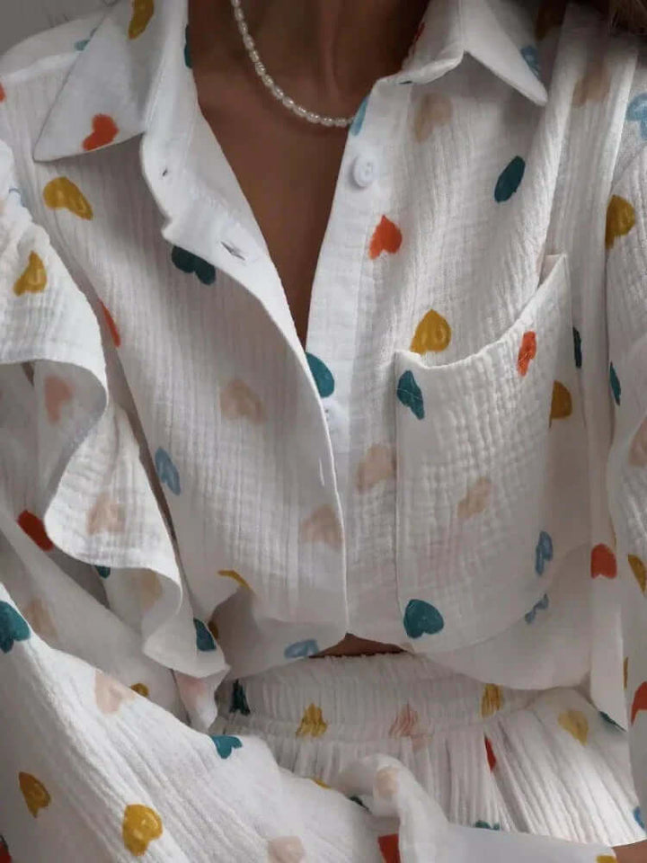 Women's Textured Blouse & Shorts Set