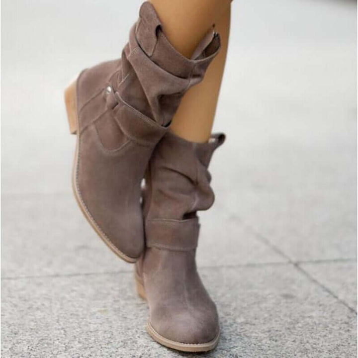 Women's Faux Leather Ankle Boots with Low Heel