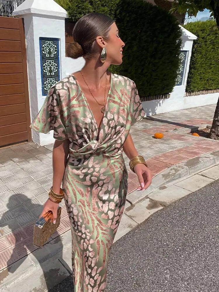 Women's Satin Floral Midi Dress