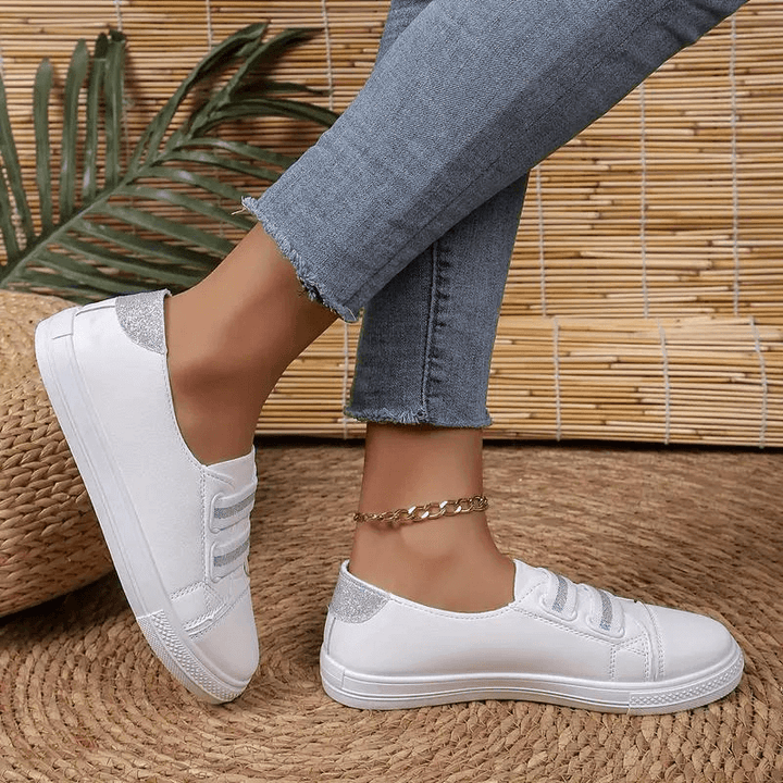 Women's Slip-On Trainers - Rounded Toe - Rubber Sole