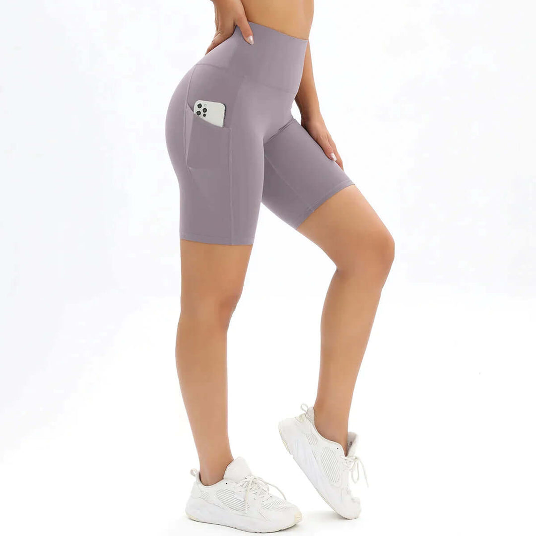 Women's High-Waisted Fitness Shorts with Pocket