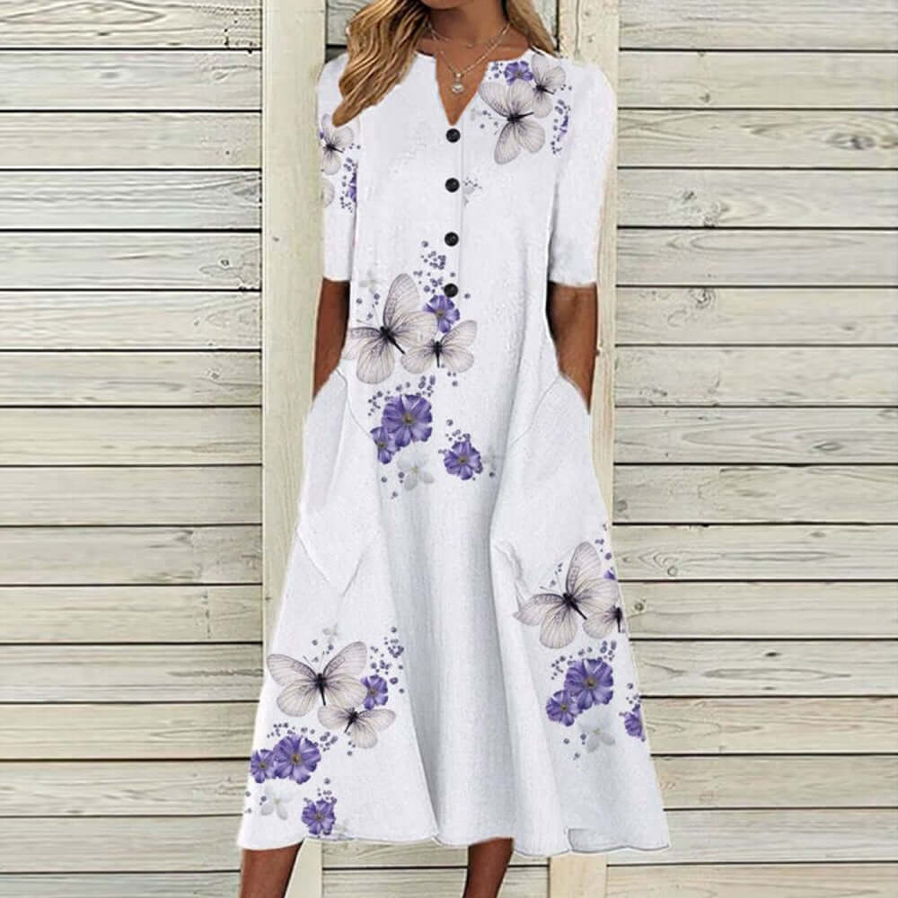 Boho Midi Dress - Floral Print Dress