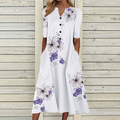 Boho Midi Dress - Floral Print Dress