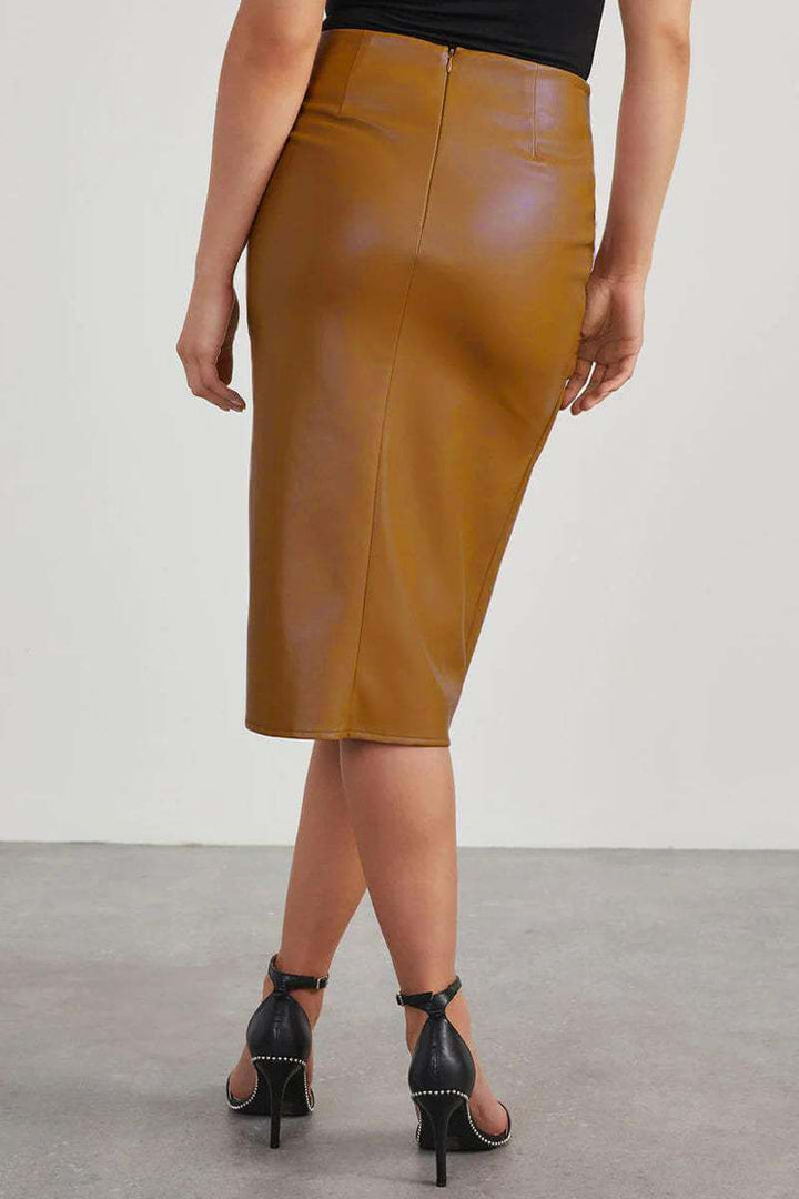 Faux Leather High-Waisted Pencil Skirt with Ruching