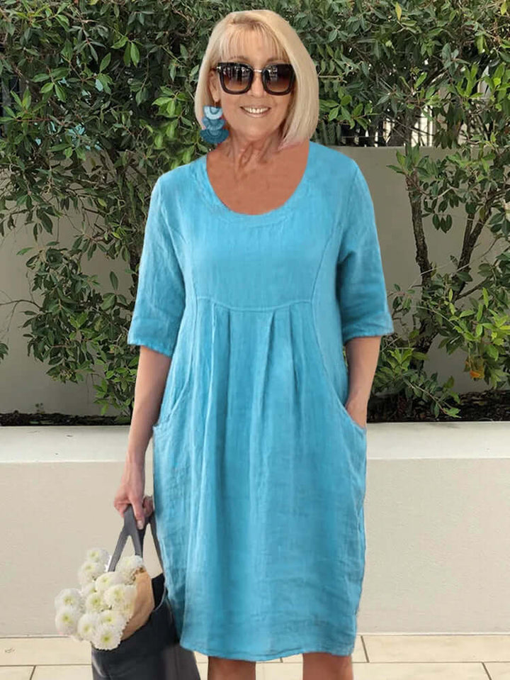 Cotton-Linen Blend Casual Midi Dress