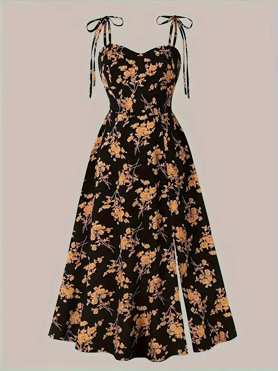 Floral Print Midi Dress with Tie Straps
