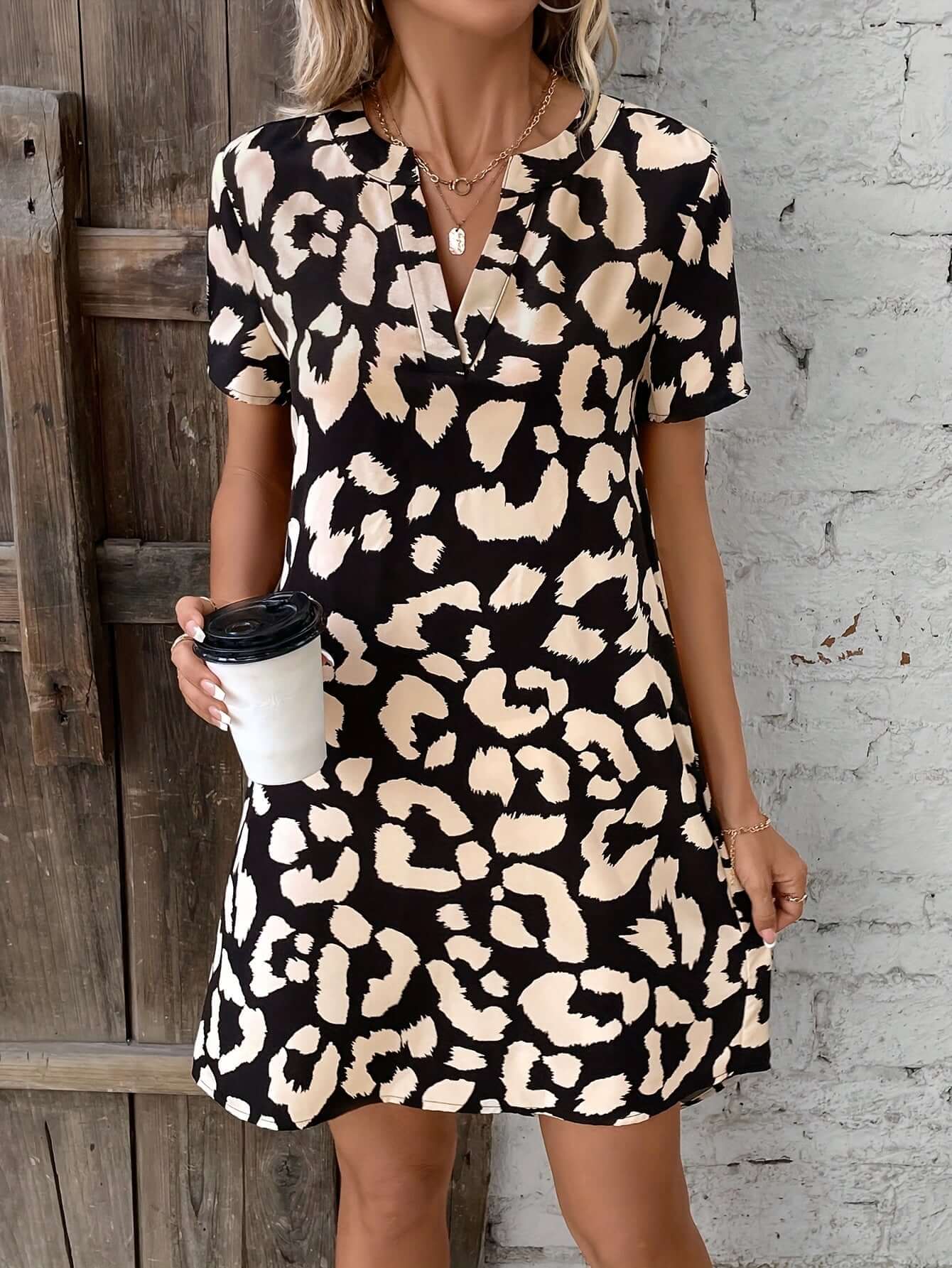 Leopard Print V-Neck Dress